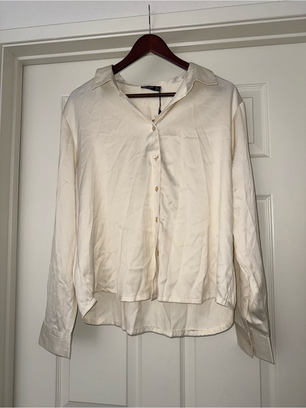 NWT Nasty Gal Butter Yellow Satin Button-Up Blouse